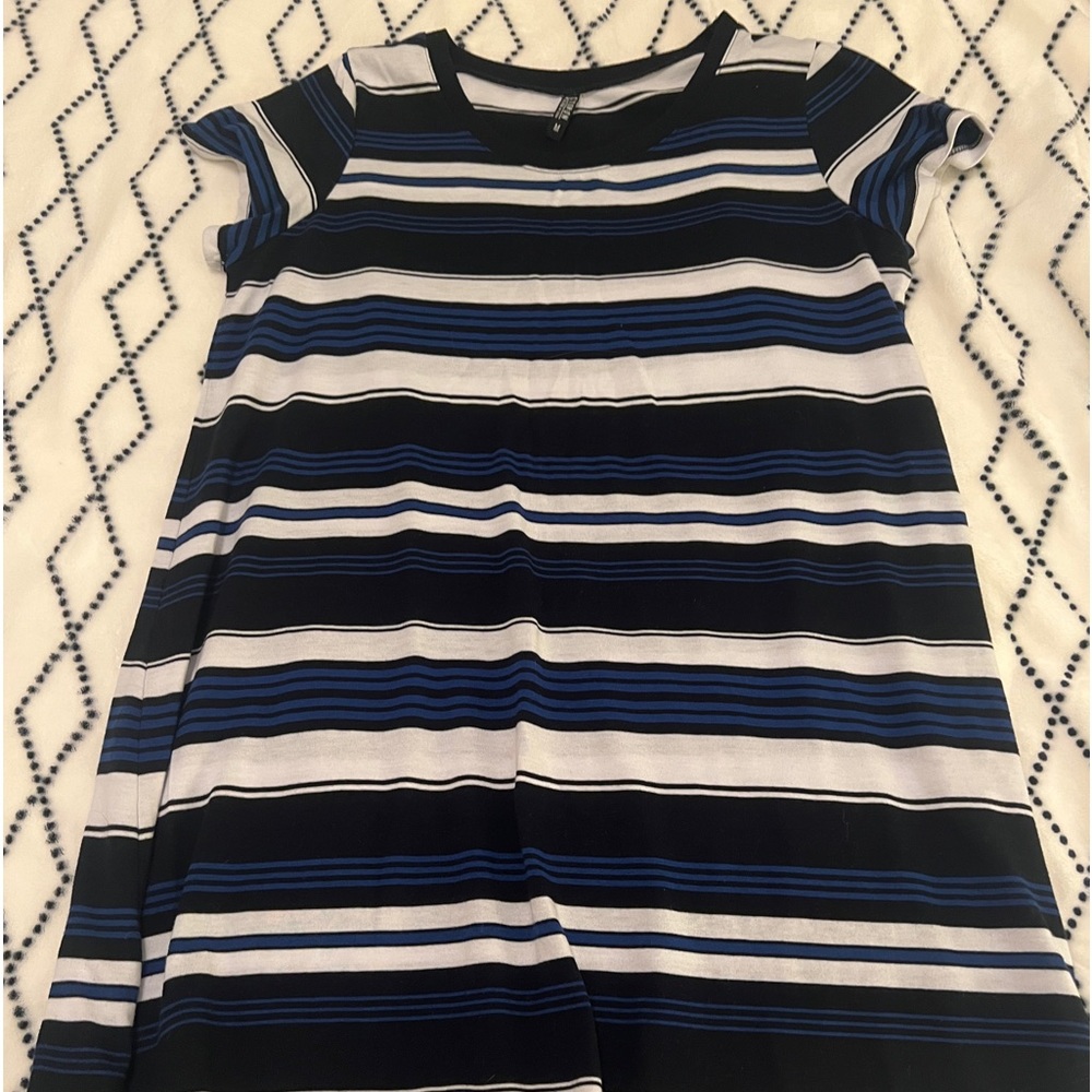 blue white and black striped cotton on t shirt dress